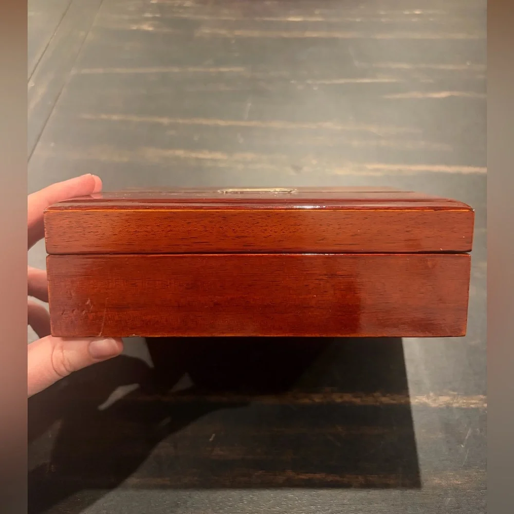 Vintage Belted Cherry Wood Jewelry Box